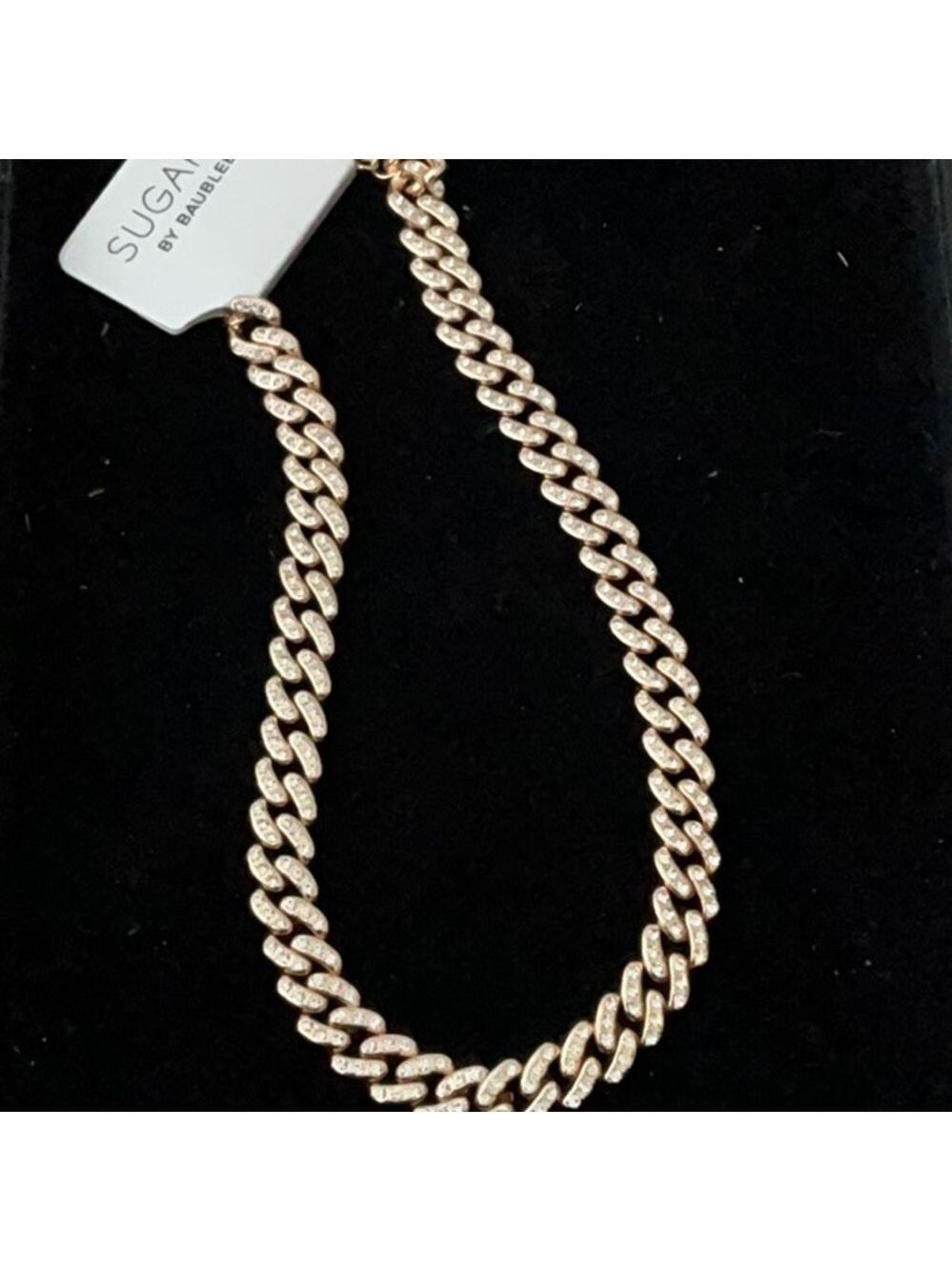 BAUBLEBAR GOLD RHINESTONE CURB LINK REVERSIBLE 16” NECKLACE